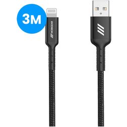 Mobigear Nylon USB-A naar Apple Lightning Kabel MFI 3 m - Zwart