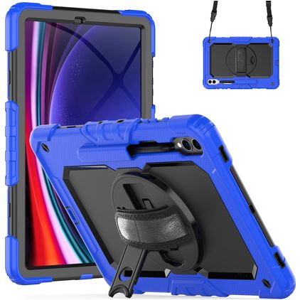 Mobigear SureGrip Xtreme Samsung Galaxy Tab S9 Plus Hoes Hard Kunststof,Siliconen Backcover + Stylus Houder + Schouderband + Standaard - Donkerblauw