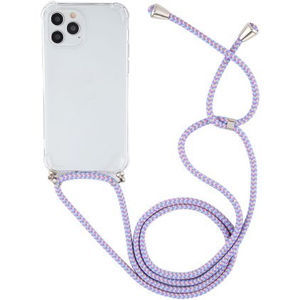 Mobigear Lanyard iPhone 12 Pro Max Flexibel TPU Hoesje met koord - Transparant / Blauw / Paars