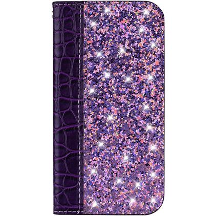 Mobigear Croco Glitter Motorola One Power Hoesje Bookcase Portemonnee - Paars