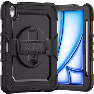 Xccess Survivor All-round iPad Air 11 Inch (2024) Hoes Hard Kunststof,Siliconen Backcover + Schouderband + Standaard - Zwart