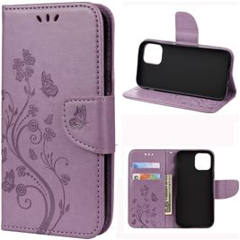 Mobigear Flowers iPhone 12 Hoesje Bookcase Portemonnee - Paars