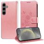 Mobigear Flowers Samsung Galaxy S25 Hoesje Bookcase Portemonnee - Roségoud