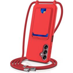 Mobigear Lanyard Card Samsung Galaxy S24 FE Siliconen Hoesje met koord en Pasjeshouder - Rood