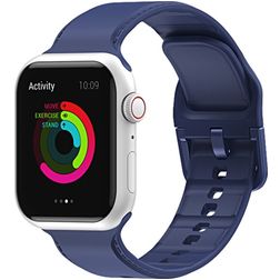 Mobigear Dashed Siliconen Apple Watch Bandje Gespsluiting - 42/41/40/38 mm - Donkerblauw