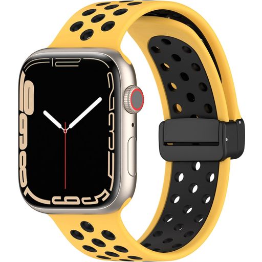 Mobigear Sport Plus Mag Siliconen Apple Watch Bandje Magneetsluiting - 42/41/40/38 mm - Zwart / Geel