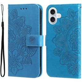 Mobigear Flowers iPhone 17 Hoesje Bookcase Portemonnee - Blauw