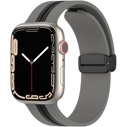Mobigear Stripe Mag Siliconen Apple Watch Bandje Magneetsluiting - 49/46/45/44 mm - Zwart / Grijs
