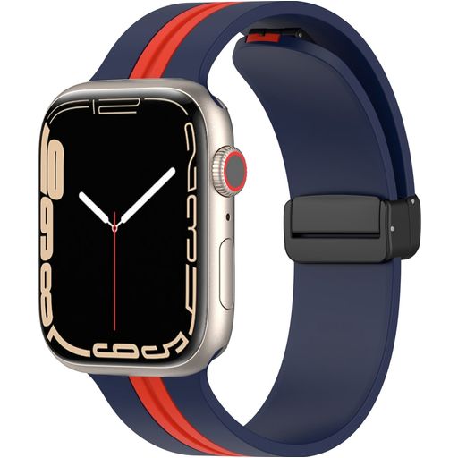 Mobigear Stripe Mag Siliconen Apple Watch Bandje Magneetsluiting - 42/41/40/38 mm - Rood / Marineblauw