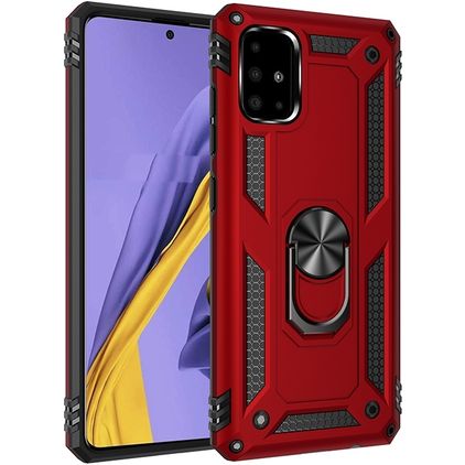 Mobigear Armor Ring Samsung Galaxy A51 Hoesje Hardcase Backcover Shockproof met Ringhouder - Rood
