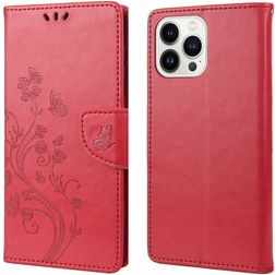 Mobigear Flowers iPhone 14 Pro Max Hoesje Bookcase Portemonnee - Rood