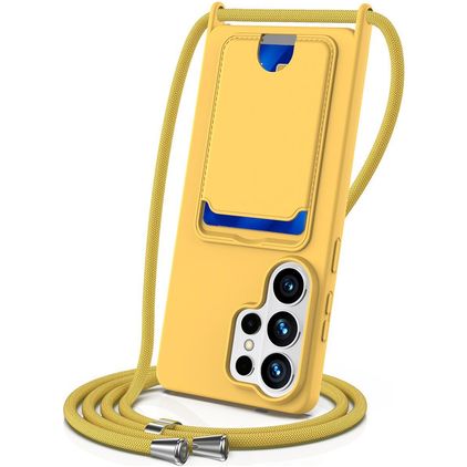 Mobigear Lanyard Card Samsung Galaxy S26 Ultra Siliconen Hoesje met koord en Pasjeshouder - Geel