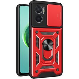 Mobigear Armor Ring Cam Slide Xiaomi Redmi 10 5G Hoesje Hardcase Backcover Shockproof met Ringhouder en Camera Slider - Rood
