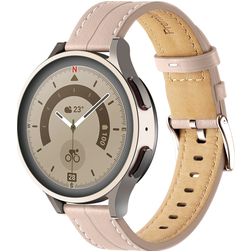 Mobigear Stitched Leren Smartwatch Bandje Gespsluiting - Universeel 20 mm aansluiting - Roze