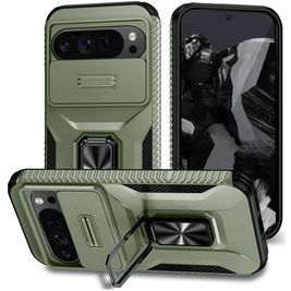 Mobigear Armor Ring Cam Slide Google Pixel 9 Pro XL Hoesje Hardcase Backcover Shockproof met Ringhouder en Camera Slider - Groen