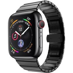Mobigear Madrid Stalen Apple Watch Bandje Vouwsluiting - 49/46/45/44 mm - Zwart
