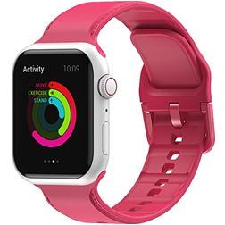 Mobigear Dashed Siliconen Apple Watch Bandje Gespsluiting - 42/41/40/38 mm - Rood