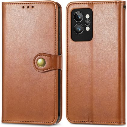 Mobigear Snap Button Realme GT2 Pro Hoesje Bookcase Portemonnee - Bruin