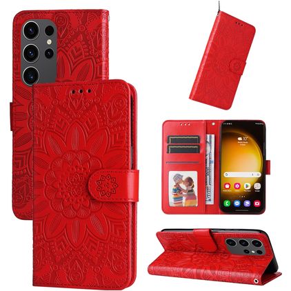 Mobigear Sunflower Samsung Galaxy S24 Ultra Hoesje Bookcase Portemonnee - Rood