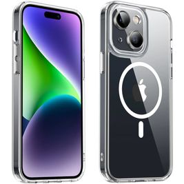 Valenta Trend iPhone 15 MagSafe Hoesje Hardcase Backcover - Transparant / Wit Valenta Trend iPhone 15 MagSafe Hoesje Hardcase Backcover - Transparant / Wit