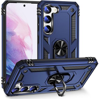 Mobigear Armor Ring Samsung Galaxy S23 Plus Hoesje Hardcase Backcover Shockproof met Ringhouder - Blauw
