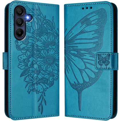 Mobigear Flowers Samsung Galaxy A17 Hoesje Bookcase Portemonnee - Blauw