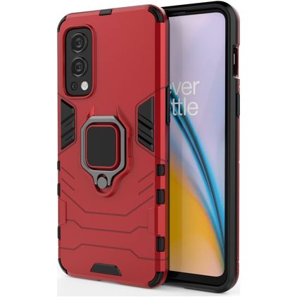 Mobigear Armor Ring OnePlus Nord 2 Hoesje Hardcase Backcover Shockproof met Ringhouder - Rood