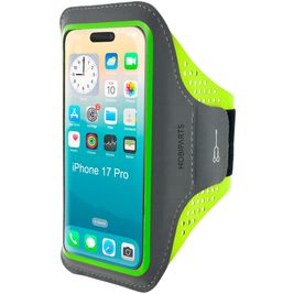 Mobiparts Comfort Fit Telefoonhouder Hardlopen iPhone 17 Pro Sport Hoesje Neopreen Sportarmband - Groen