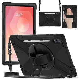 Mobigear SureGrip XGuard Samsung Galaxy Tab S11 Ultra Hoes Hard kunststof / Siliconen Backcover + Stylus Houder + Schouderband + Standaard - Zwart