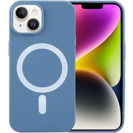 Mobigear Rubber Touch iPhone 15 Siliconen MagSafe Hoesje Backcover - Blauw Mobigear Rubber Touch iPhone 15 Siliconen MagSafe Hoesje Backcover - Blauw