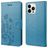 Mobigear Flowers iPhone 14 Pro Hoesje Bookcase Portemonnee - Blauw
