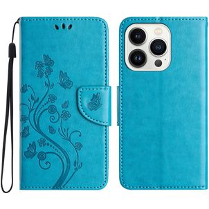 Mobigear Flowers iPhone 16 Pro Max Hoesje Bookcase Portemonnee - Blauw