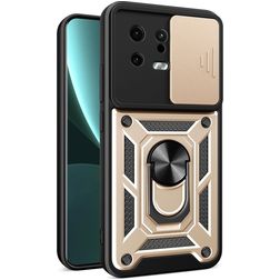 Mobigear Armor Ring Cam Slide Xiaomi 13 Hoesje Hardcase Backcover Shockproof met Ringhouder en Camera Slider - Goud