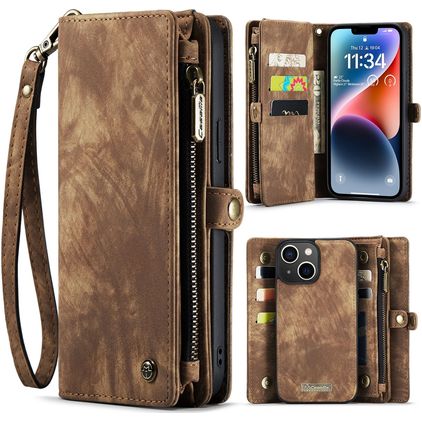 Caseme 008 iPhone 15 Hoesje Uitneembare 2in1 Bookcase Portemonnee - Bruin