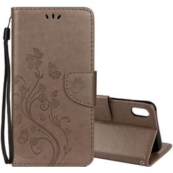 Mobigear Flowers iPhone XR Hoesje Bookcase Portemonnee - Grijs