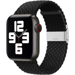 Mobigear Braided Nylon Apple Watch Bandje Klemsluiting - 42/41/40/38 mm - Zwart