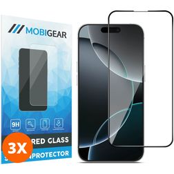 Mobigear Premium iPhone 16 Pro Glazen Screenprotector - Case Friendly - Zwart (3-Pack)