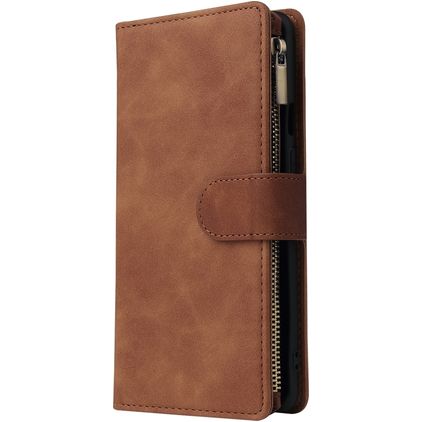Mobigear Zipper OnePlus 8 Pro Hoesje Bookcase Portemonnee - Bruin