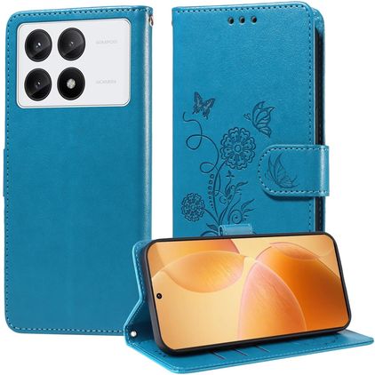 Mobigear Flowers POCO X6 Pro Hoesje Bookcase Portemonnee - Blauw