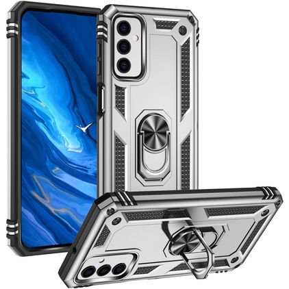 Mobigear Armor Ring Samsung Galaxy M23 Hoesje Hardcase Backcover Shockproof met Ringhouder - Zilver