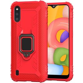 Mobigear Armor Ring Samsung Galaxy A01 Hoesje Flexibel TPU Backcover Shockproof met Ringhouder - Rood
