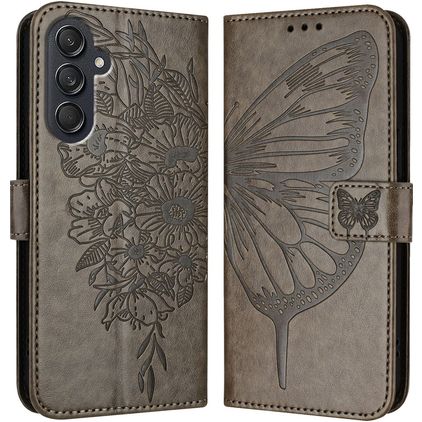 Mobigear Butterfly Samsung Galaxy M55 Hoesje Bookcase Portemonnee - Grijs