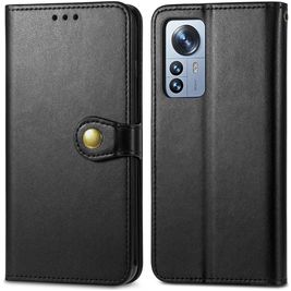 Mobigear Snap Button Xiaomi 12 Pro Hoesje Bookcase Portemonnee - Zwart