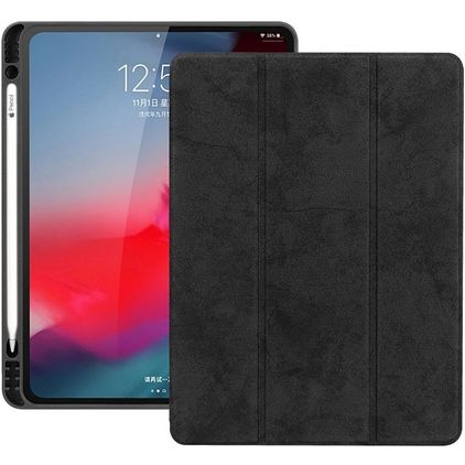 Mobigear Tri-Fold Gel iPad Pro 12.9 Inch (2018) Hoes TPU,Kunstleer Bookcase + Stylus Houder - Zwart