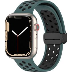 Mobigear Sport Plus Mag Siliconen Apple Watch Bandje Magneetsluiting - 49/46/45/44 mm - Zwart / Groen