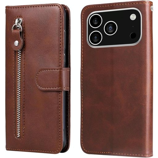 Mobigear Zipper iPhone 17 Pro Hoesje Bookcase Portemonnee - Bruin