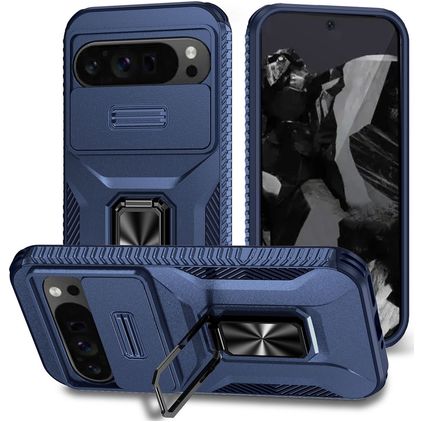 Mobigear Armor Ring Cam Slide Google Pixel 9 Pro XL Hoesje Hardcase Backcover Shockproof met Ringhouder en Camera Slider - Blauw