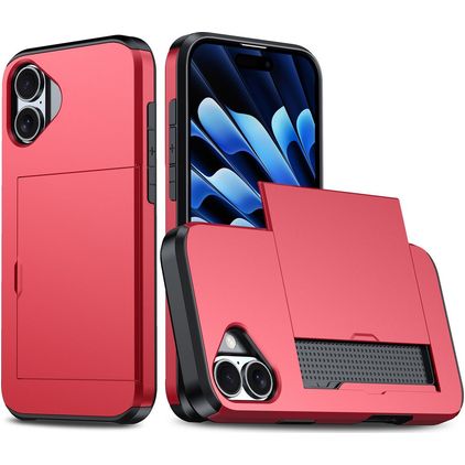 Mobigear Card iPhone 16 Plus Hoesje Hardcase Backcover Shockproof met Pasjeshouder - Rood