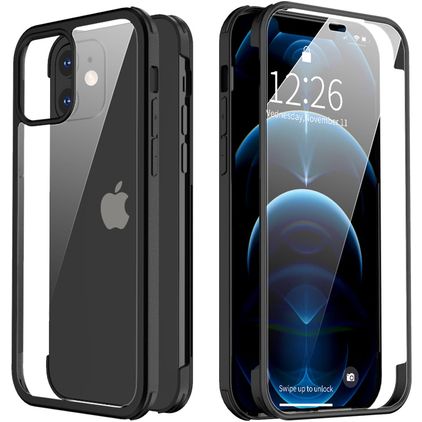 Valenta Full Cover iPhone 12 Mini Hoesje Gehard Glas Backcover Shockproof - Zwart