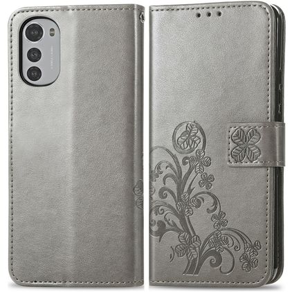 Mobigear Clover Motorola Moto E32 Hoesje Bookcase Portemonnee - Grijs